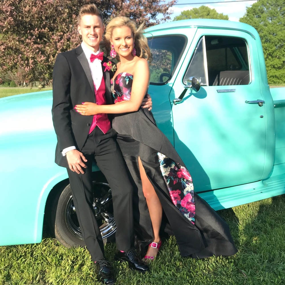Two Piece Prom Dress Black Floral